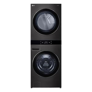 WashTower Stacked SMART Laundry Center 5.0 Cu.Ft. Front Load Washer & 7.4 Cu.Ft. Electric Dryer in Black Steel w/ Steam