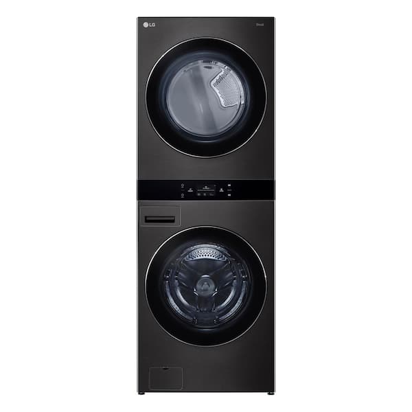 WashTower Stacked SMART Laundry Center 5.0 Cu.Ft. Front Load Washer & 7.4 Cu.Ft. Electric Dryer in Black Steel w/ Steam