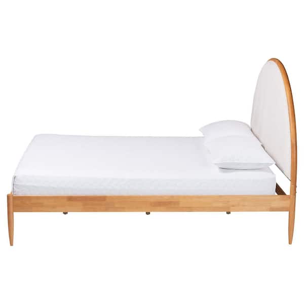Dawson Cream Teddy Fabric and Walnut Brown Wood Frame Queen Platform Bed