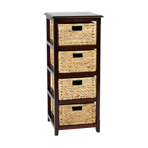 OSP Home Furnishings Seabrook Espresso 4-Tier Storage Unit with Natural Baskets