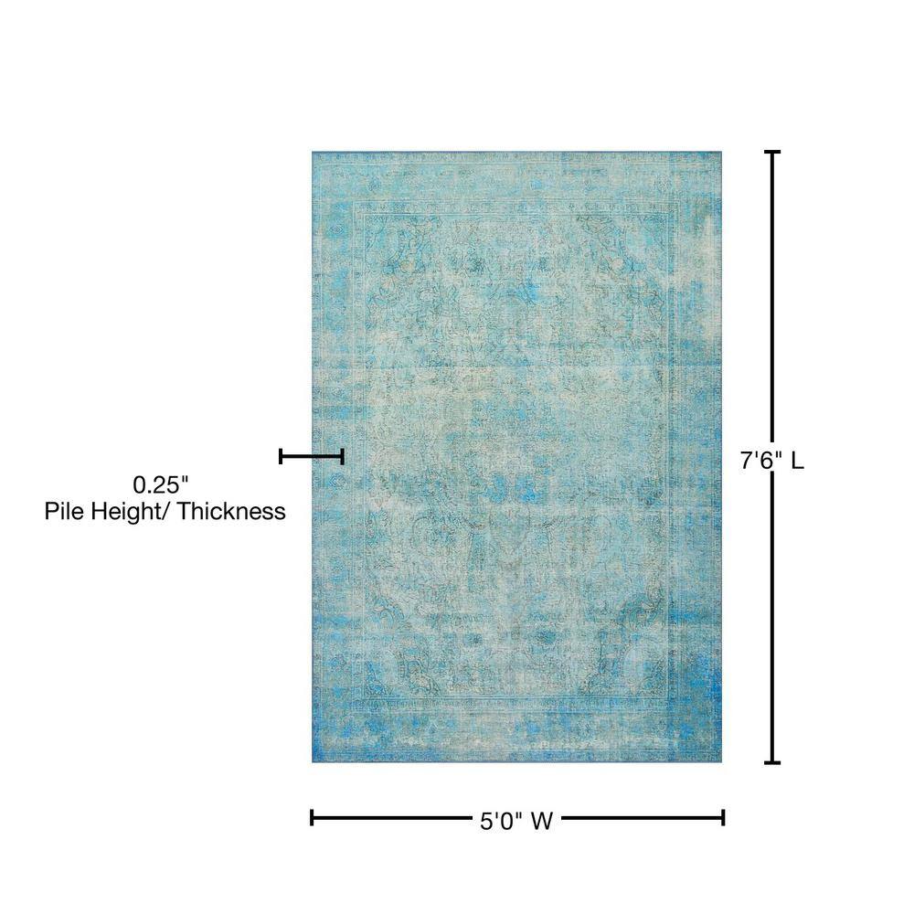 Blue Floral Hand-Knotted Wool and Synthetic Area Rug 5' x 7'