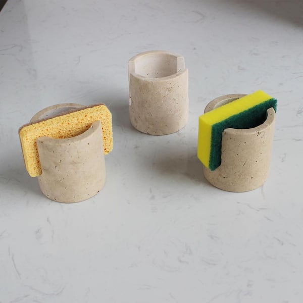 Beige Natural Marble Travertine Sponge Holder for Kitchen Counter, Drying Rack, Sponge Caddy for Sink Organizer