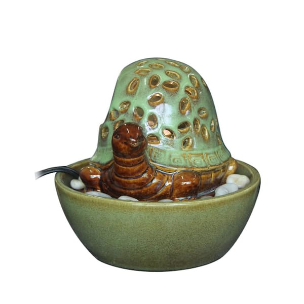 Hi-Line Gift Ceramic Turtle In Bowl with Warm White LED Fountain