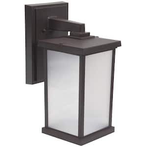 14.4 in. x 6.4 in. Bronze LED Square Composite Outdoor Wall Lantern Sconce with 4000K LED Lamp with Frost Acrylic Lens