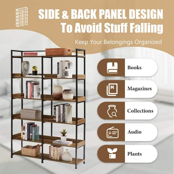 8AM Bookshelf, 6Tier Bookcase With Storage Drawer, Tall Bookshelf Storage  Rack With Metal Frame & Wood Grain Finish, Industrial Bookshelf For Living  Room, Bedroom, And Home Office, 