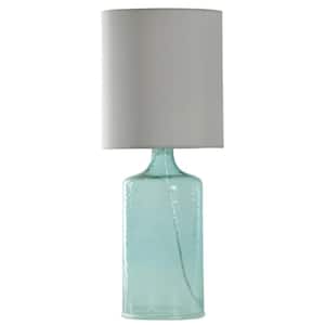 21.5 in. Aqua Blue Table Lamp with White Hardback Fabric Shade