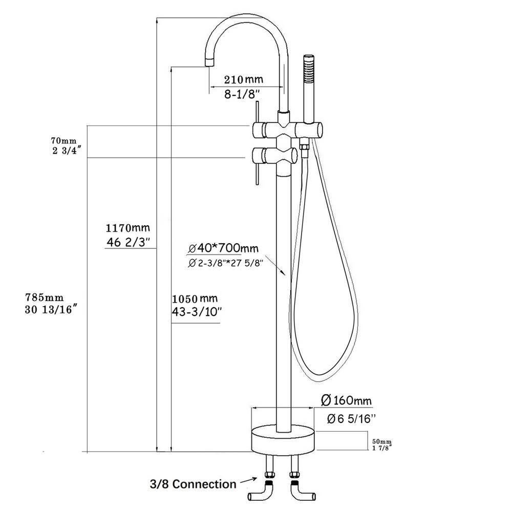 Chrome Freestanding Bathtub Faucet with Handheld Shower