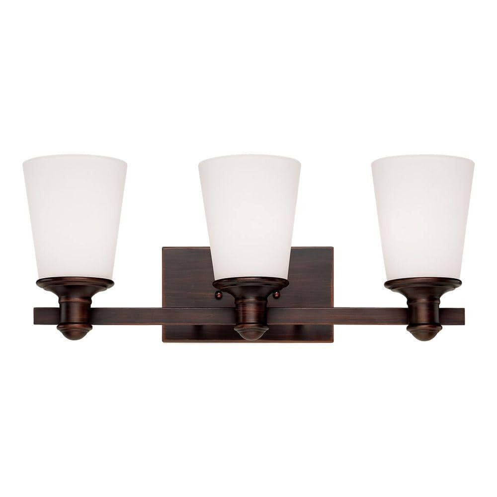 Millennium Lighting 3 Light Rubbed Bronze Vanity Light With Etched White Glass 2163 Rbz The