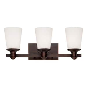 3-Light Rubbed Bronze Vanity Light with Etched White Glass