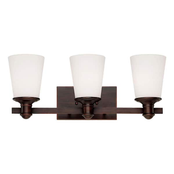 Millennium Lighting 3-Light Rubbed Bronze Vanity Light with Etched White Glass