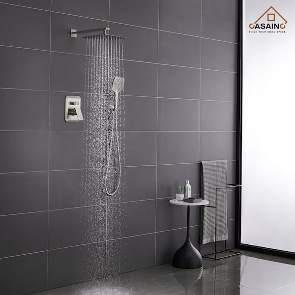 3-Spray Patterns 9.8 in. Wall Mount Dual Shower Heads in Spot Resist Brushed Nickel