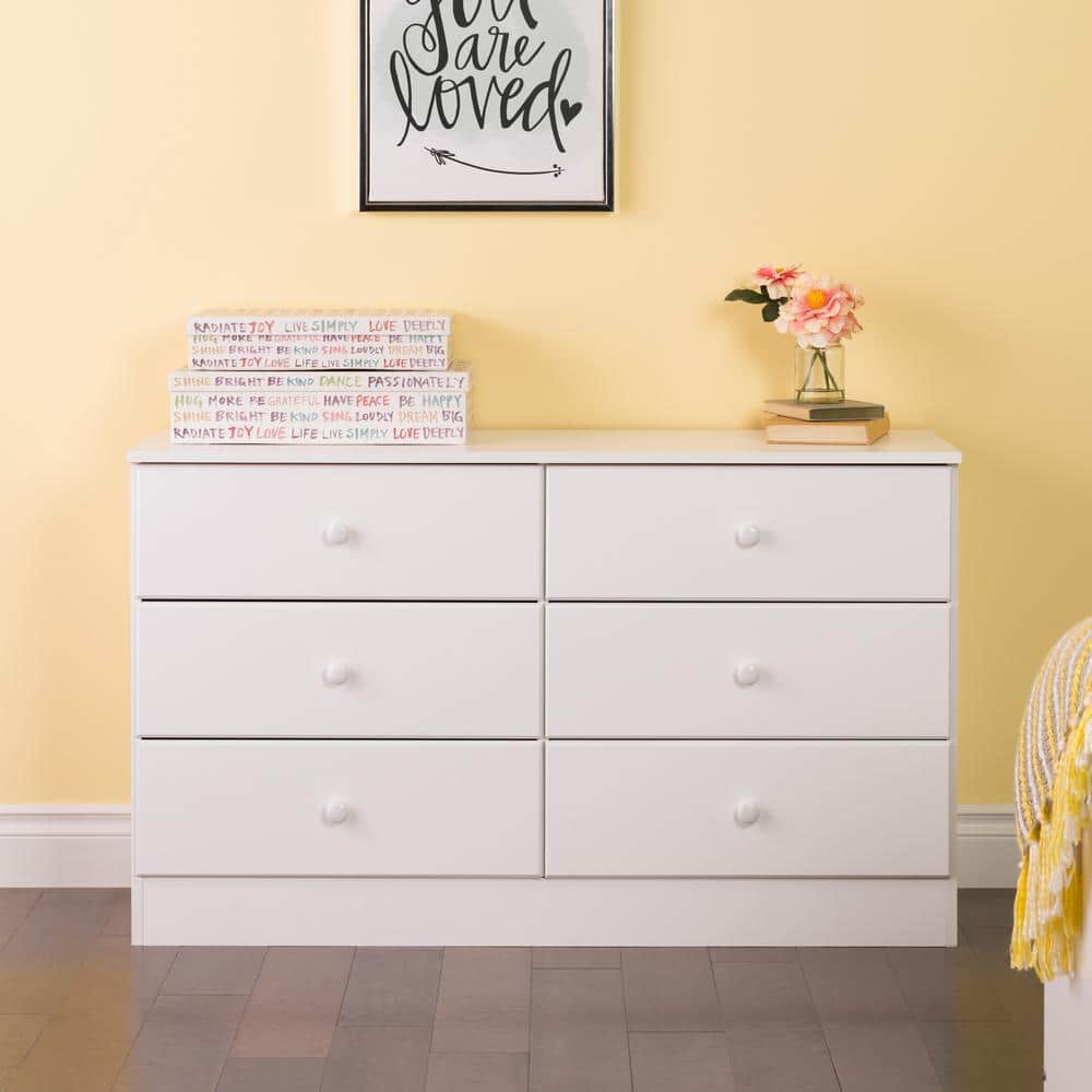 White Double Dresser with Extra Deep Drawers and Roller Glides