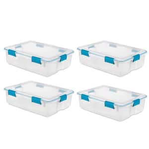 37 qt. Clear Plastic Home Storage Tote Bin with Secure Lids, (4-Pack)