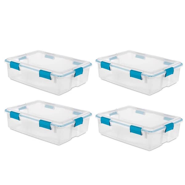 Hefty HI-RISE Clear Plastic Bin with Smoke Blue Lid (6 Pack) - 32 qt  Storage Container with Lid, Ideal Space Saver for Closet Shoe Storage Bins  and