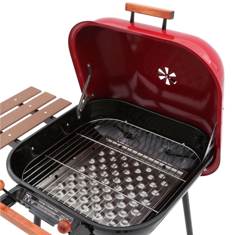 Americana Red Charcoal Grill with Smoker and Side Table