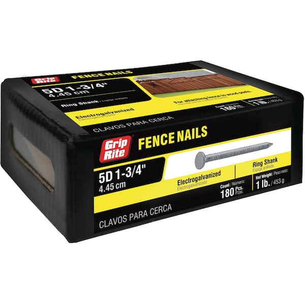 Grip-Rite 1-3/4 in. x 11-1/2-Gauge 5-penny Electrogalvanized Ring Shank Fence Nails 1 lb. Box