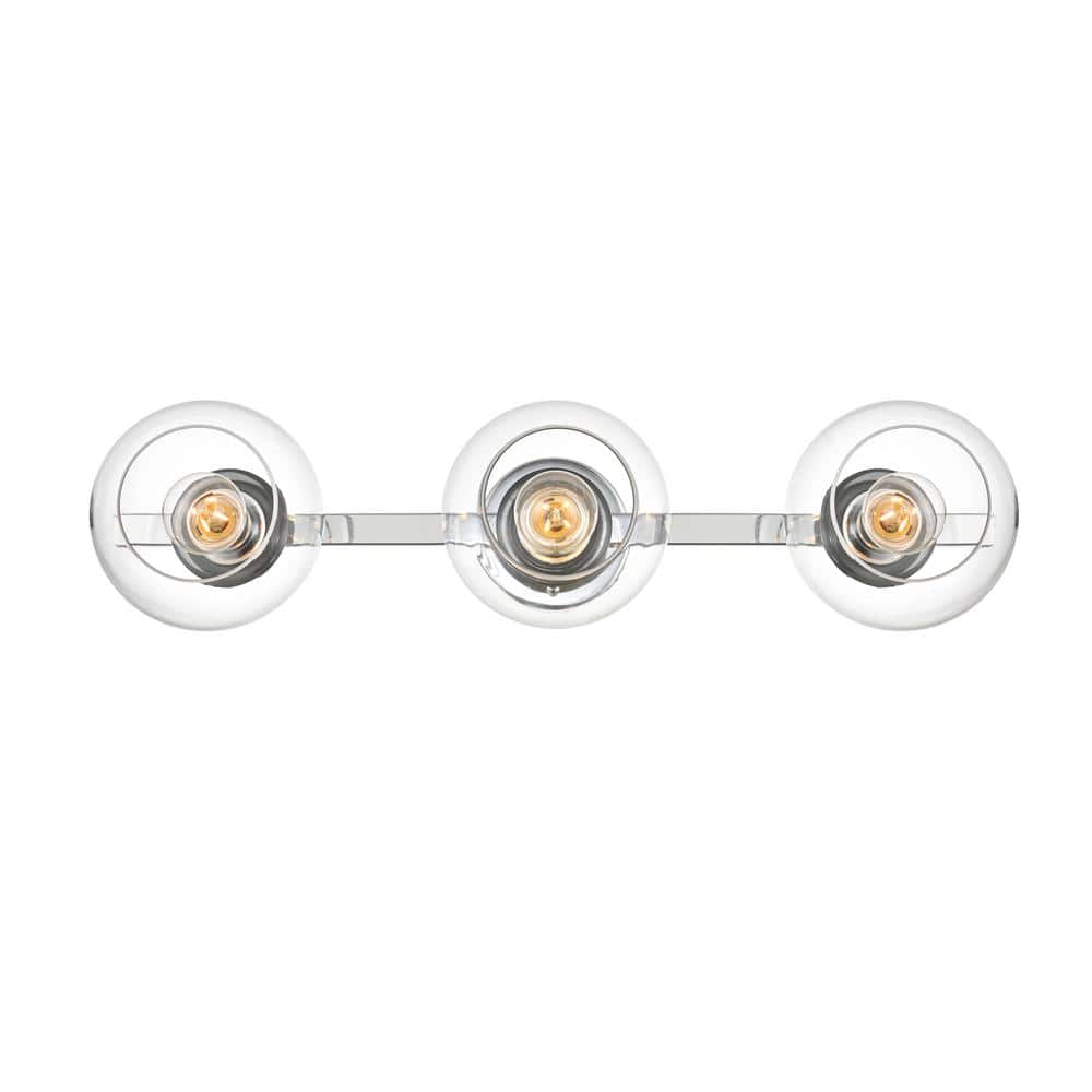 Simply Living 27 in. 3Light Modern Chrome Vanity Light with Clear Round Shade SL14640W27CH
