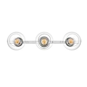 Simply Living 27 in. 3-Light Modern Chrome Vanity Light with Clear Round Shade