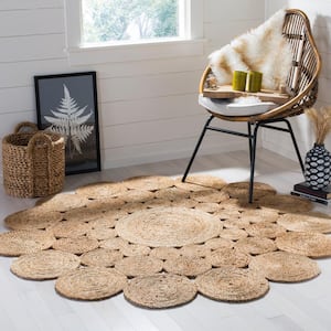 Natural Fiber Beige 6 ft. x 6 ft. Round Floral Area Rug