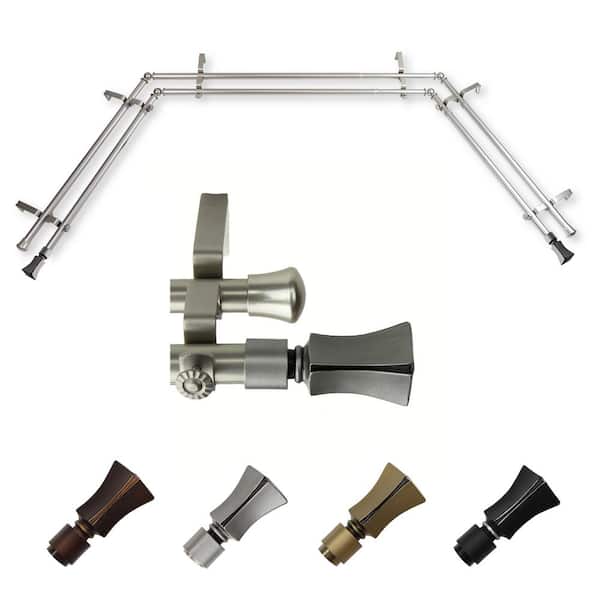 EMOH 13/16" Dia Adjustable 20"-36", 38"-72" Bay Window Double Curtain Rod with Ariana Finials in Satin Nickel