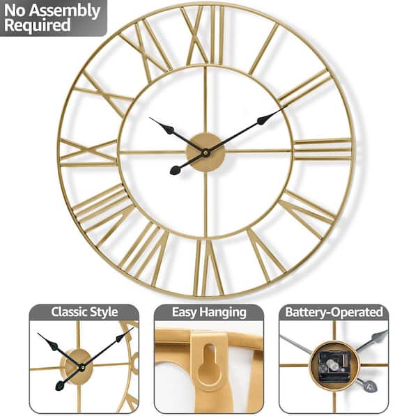 Sorbus Gold Metal Analog Roman Numeral Wall Clock CLK-WAL40-GLD