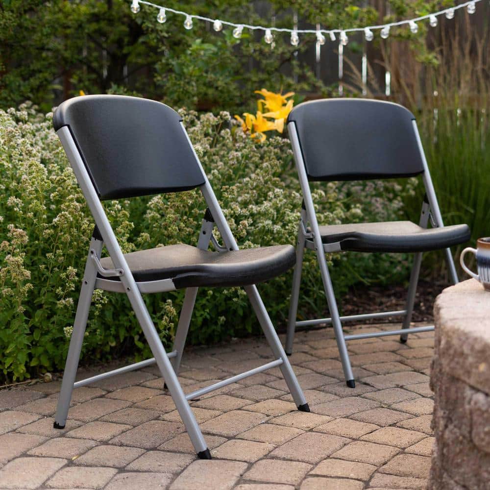 Lifetime Black and Silver Folding Chairs, Set of 4