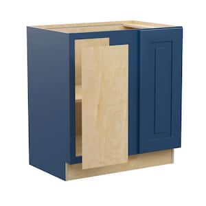 Grayson Mythic Blue Painted Plywood Shaker Assembled Corner Kitchen Cabinet Soft Close 30 in W x 24 in D x 34.5 in H