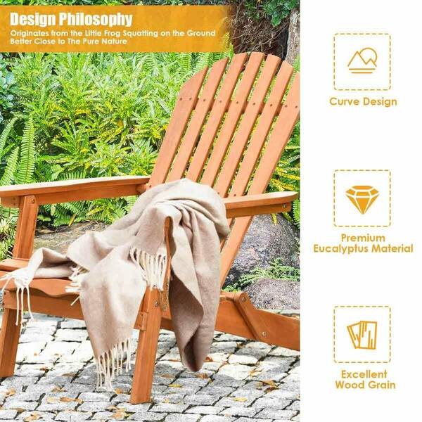 FORCLOVER Classic Natural Chair Foldable Outdoor Wood Adirondack