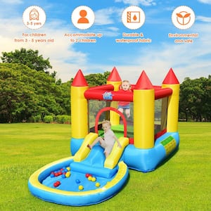 144 in. x 79 in. x 75in. Cloth Yellow Inflatable Bounce House Kids Slide Jumping Castle Bouncer w/Pool & 480-Watt Blower