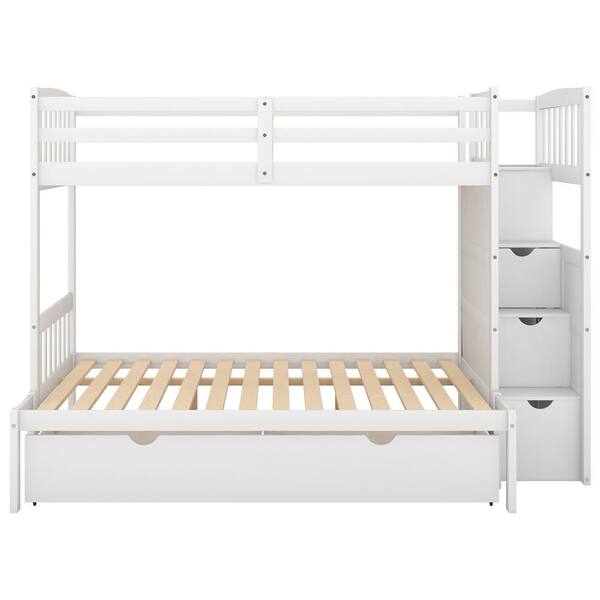 White Twin Over Full Bunk Bed, Bunk Bed Double Bottom With Storage