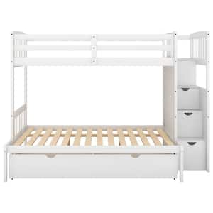 STICKON White Twin Over Full Size Bunk Bed with Ladder and Drawers HYM ...