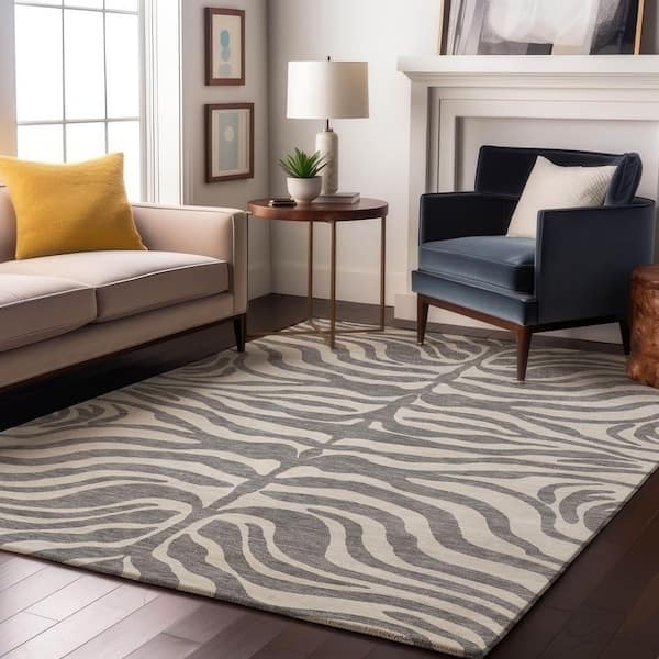 Mayfield Premium Machine Washable Abstract AMF1042 Gray 8 ft. x 10 ft. Area Rug