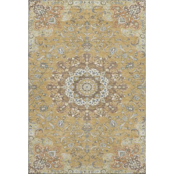 Mayfield Premium Machine Washable Abstract AMF2489 Gold 10 ft. x 14 ft. Area Rug