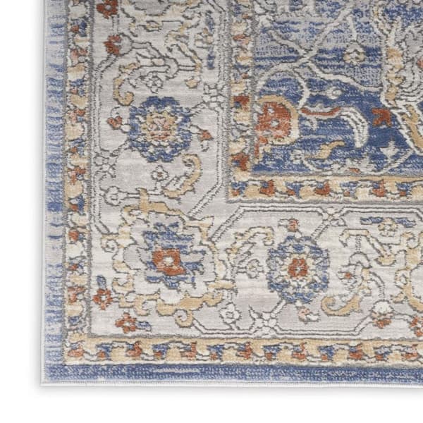 2 ft. x 8 ft. Blue Oriental Washable Area Rug