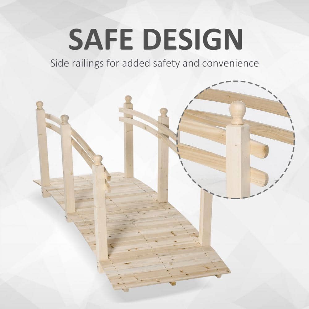 Natural Fir Wood Garden Bridge with Side Railings, 89.75"