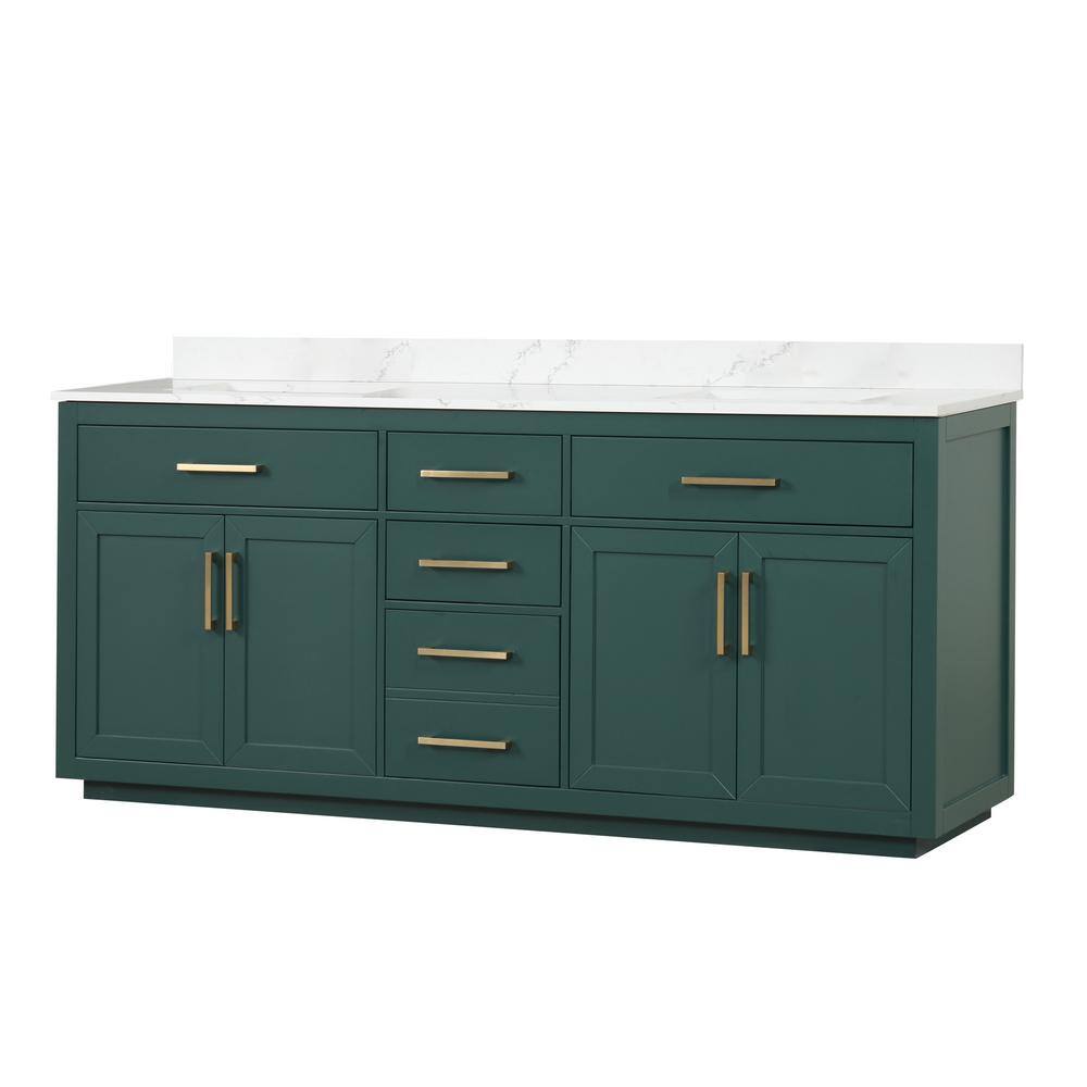 80 in. W x 22 in. D x 36 in. H Freestanding Bath Vanity in Green with White