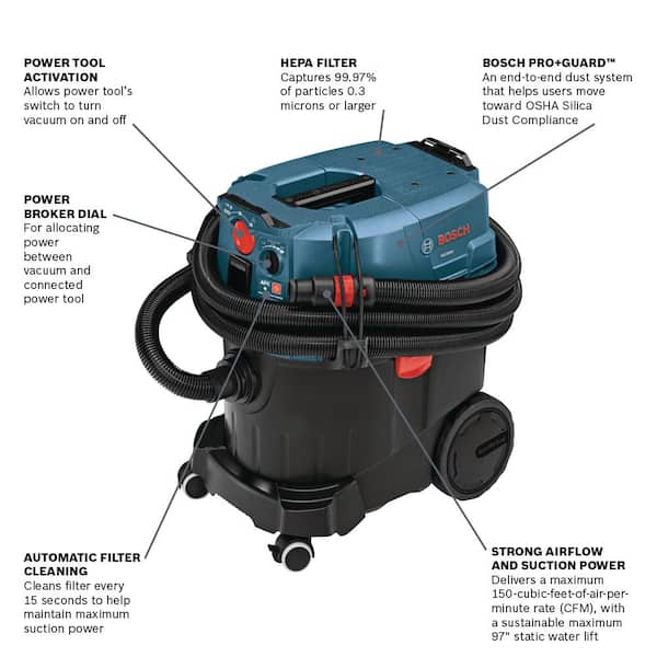 9 Gallon Corded Wet/Dry Dust Extractor Vacuum with Auto Filter Clean and HEPA Filter
