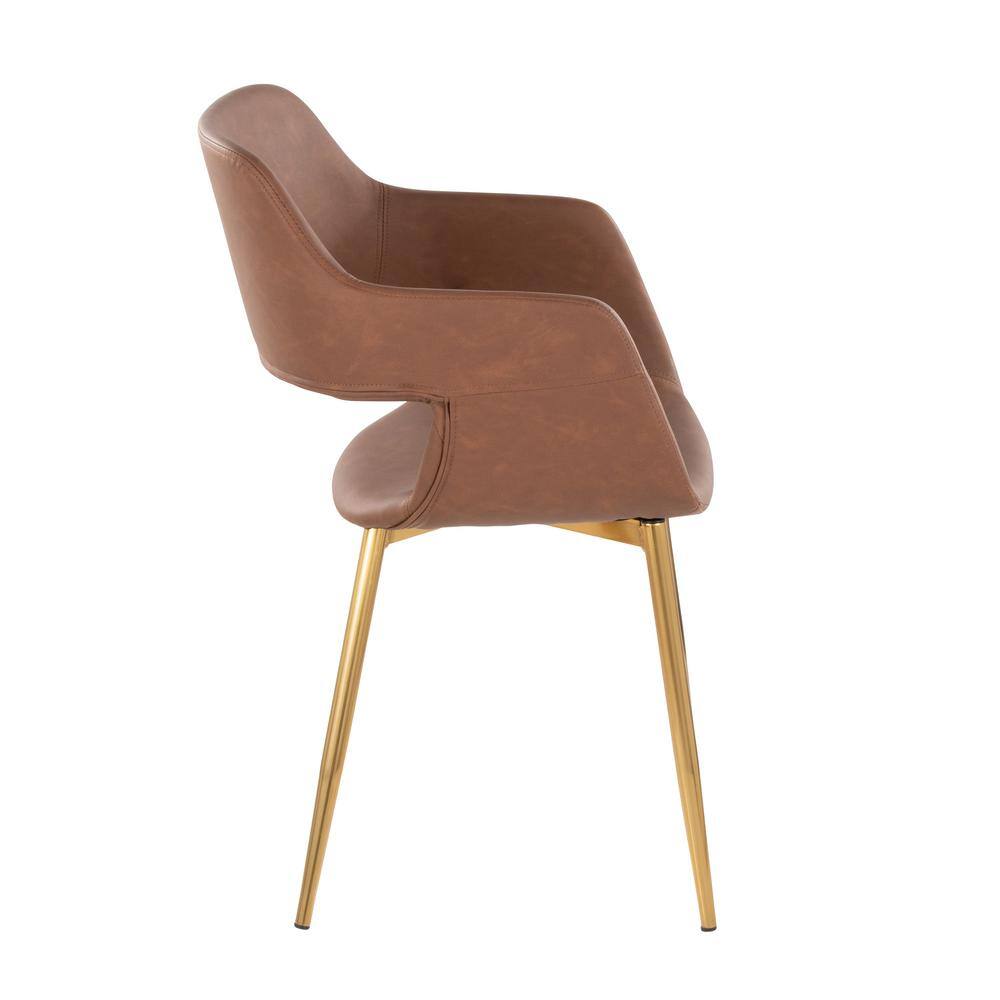 Brown Faux Leather Arm Chair with Gold Metal Legs