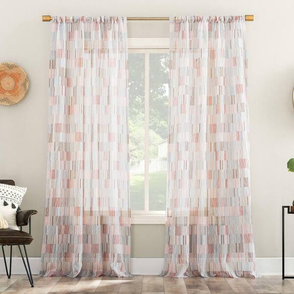No. 918 Colby Offset Multicolored Stripes 84 in. L x 56 in. W Sheer Rod Pocket Curtain Panel