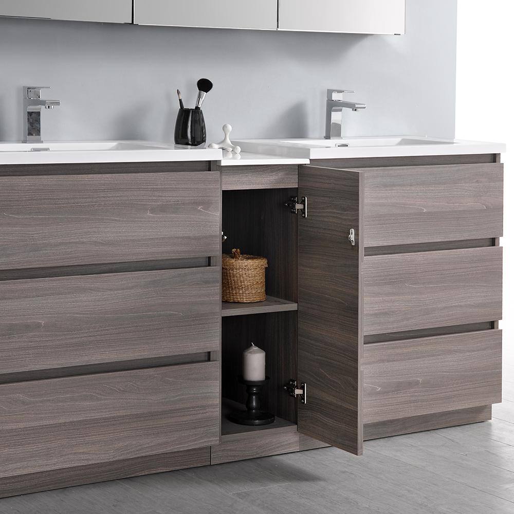 Transitional 72" Grey Double Sink Vanity with Acrylic Top