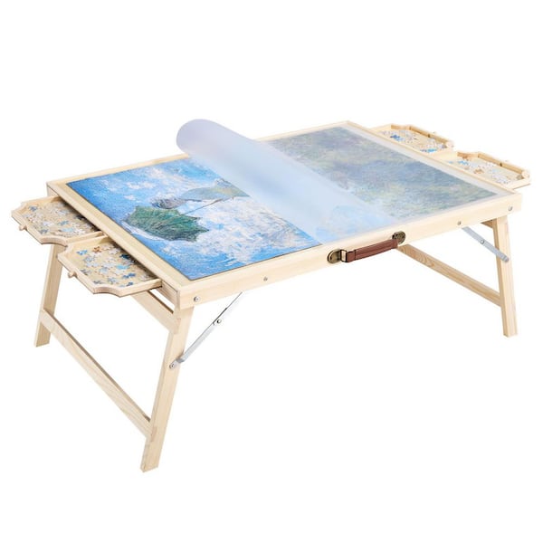 1500 Pcs Puzzle Table with Folding Legs 4 Drawers and Cover 34 x 25 in. Portable Wooden Board Jigsaw Puzzle Accessories