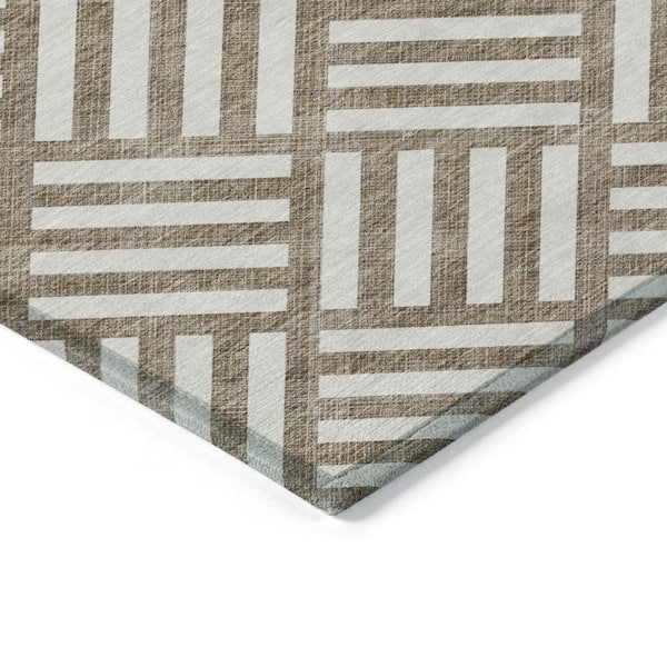 Brown, Ivory 10 ft. x 14 ft. Woven Geometric Polyester Rectangle Indoor/Outdoor Area Rug