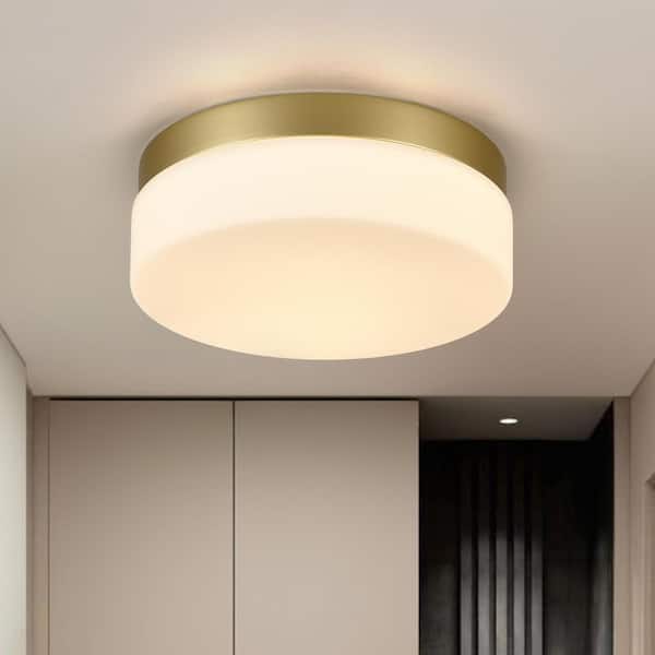 12 in. 1-Light Modern Gold LED Flush Mount Ceiling Light Fixture with 3-Color Temperature Adjustable