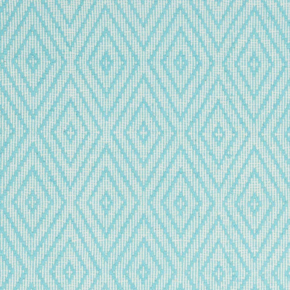 Turquoise and Ivory Cotton 5'x7' Geometric Flat Woven Rug