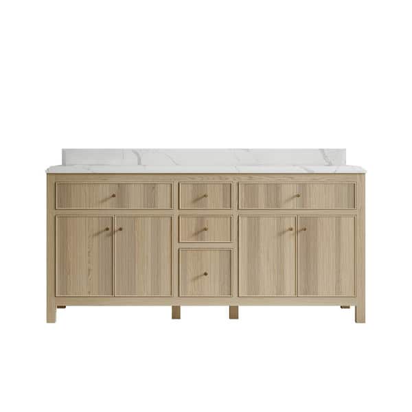 Willow Collections Sonoma Oak 72 in. W x 22 in. D x 36 in. H Double Sink Bath Vanity in White Oak with 1.5 in. Calacatta Quartz Top