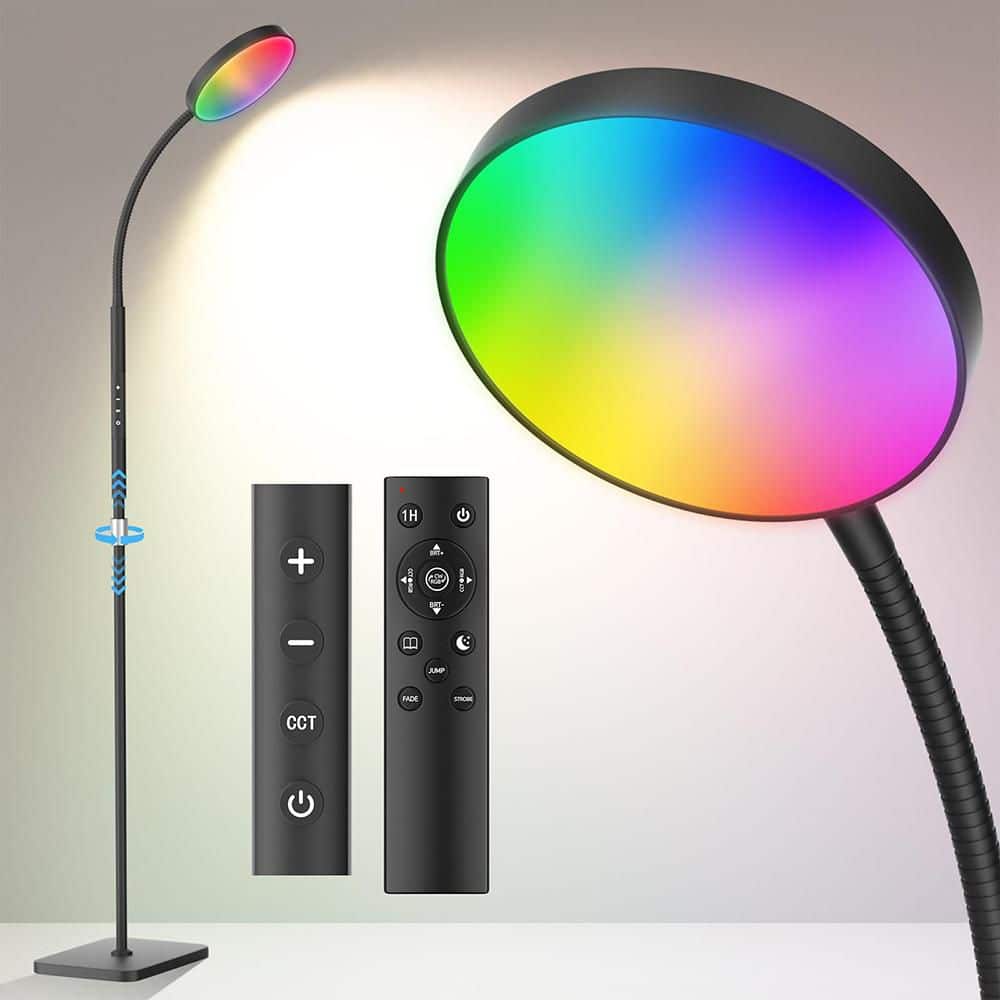 67 in. Black Adjustable Height Standard Floor Lamp with Remote and