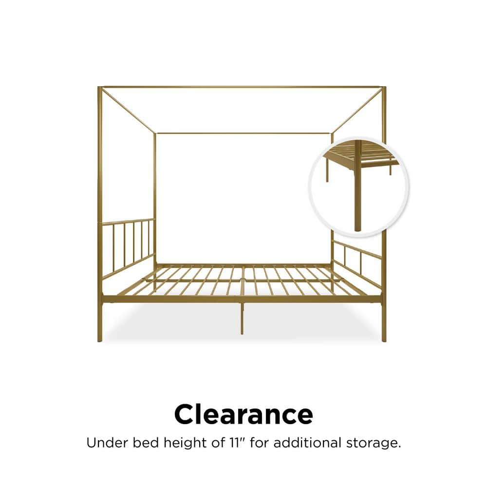 Full Gold Metal Canopy Bed Frame with Headboard