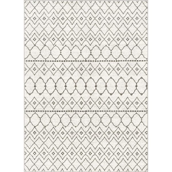 Well Woven Antalia Hira Ivory 5 ft. 3 in. x 7 ft. 3 in. Moroccan Trellis Geometric High-Low Area Rug