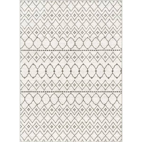 Well Woven Antalia Hira Ivory 7 ft. 10 in. x 10 ft. 6 in. Moroccan Trellis Geometric High-Low Area Rug