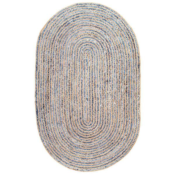 nuLOOM Dara Striped Coastal Jute Blue 5 ft. x 8 ft. Oval Rug